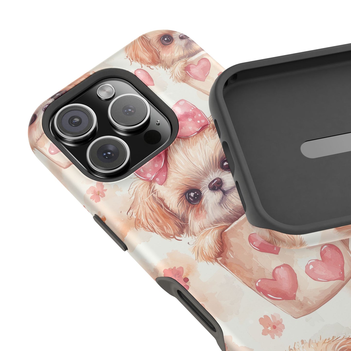 Adorable Puppy in Teacup MagSafe iPhone Case – Tough, Dual-Layer Protection with Cute Pink Bow Design