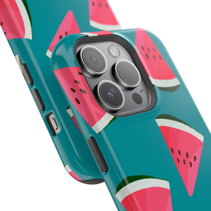 Watermelon Bliss MagSafe iPhone Case – Vibrant Summer Fruit Design on Teal Background