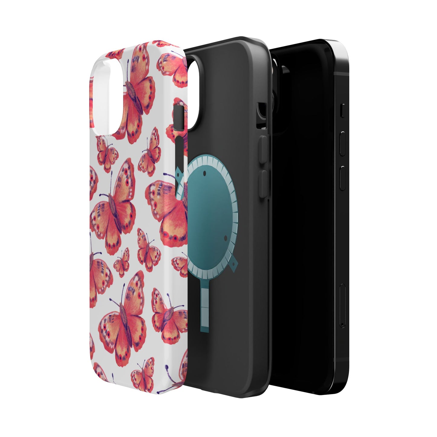 Coral Butterfly MagSafe iPhone Case – Slim, Protective Design with Bold Watercolor Print