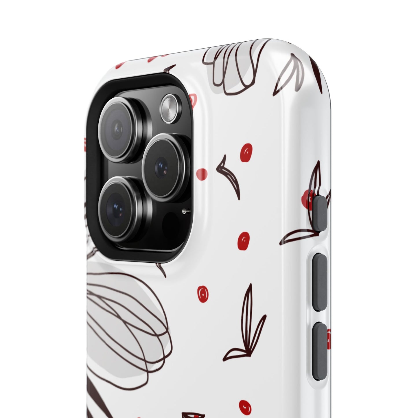 Minimalist Line Art Floral Tough MagSafe iPhone Case – Bold Red and Black Design, Shockproof Protection