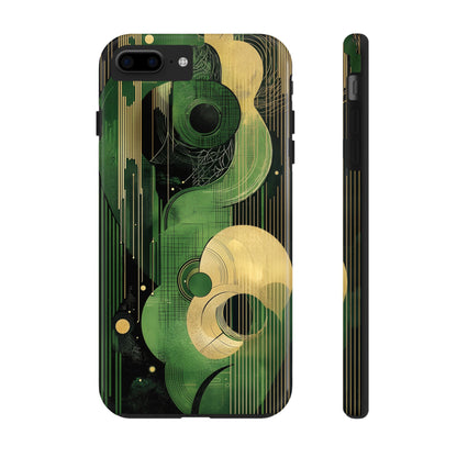 Abstract Green & Gold iPhone Case - Geometric Art Deco Protective Cover