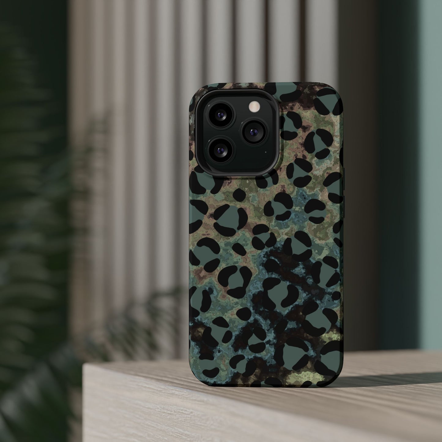 Moody Watercolor Leopard Print Tough MagSafe iPhone Case – Earthy Abstract Pattern with Dual-Layer Protection