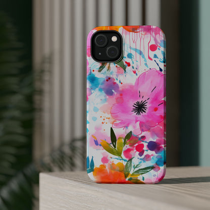 Color Splash Pink & Orange Watercolor Floral - MagSafe iPhone Case