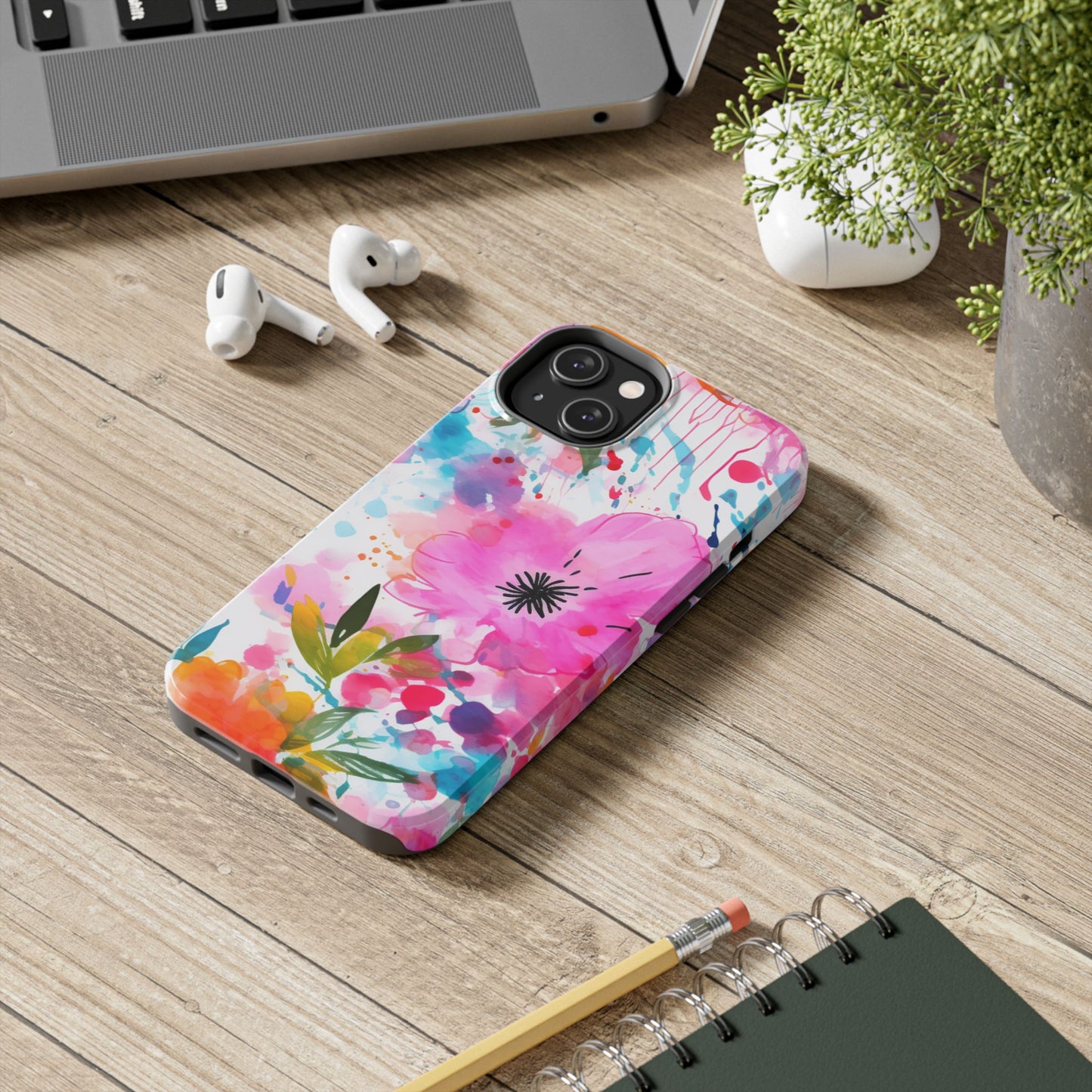 Color Splash Pink & Orange Watercolor Floral - iPhone Case