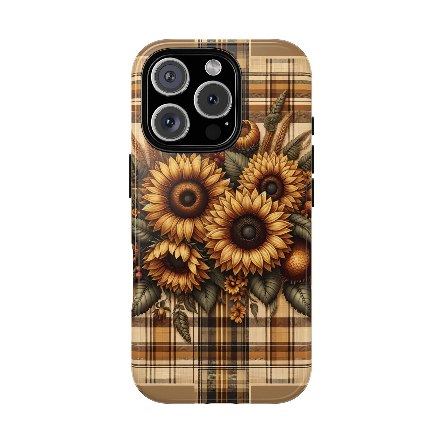 Country Sunflower Phone Case - Harvest Hues - Vintage Style Sunflower Plaid - BOGO Cases