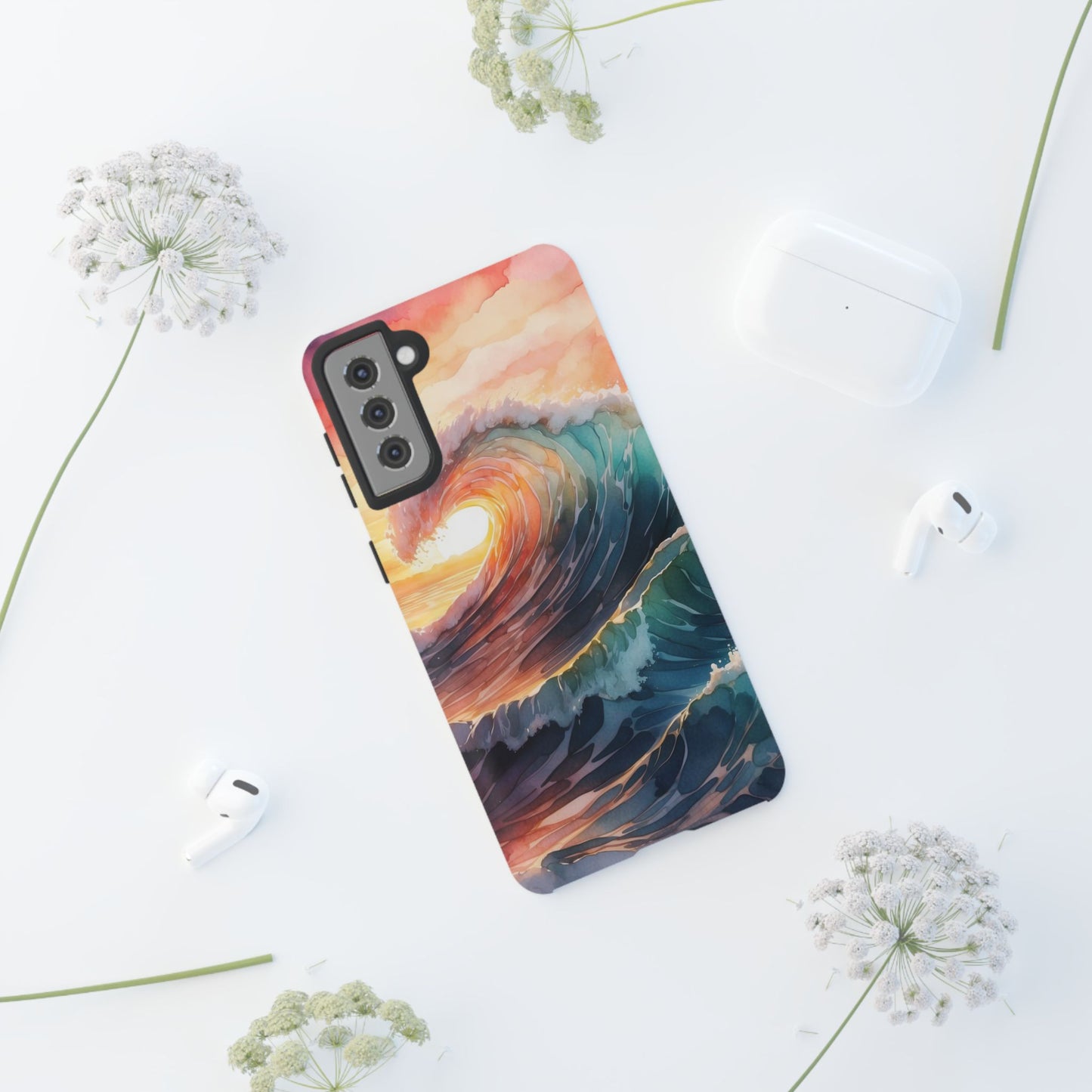 Ocean Sunrise Wave Samsung Galaxy Case – Vibrant Watercolor Wave Design