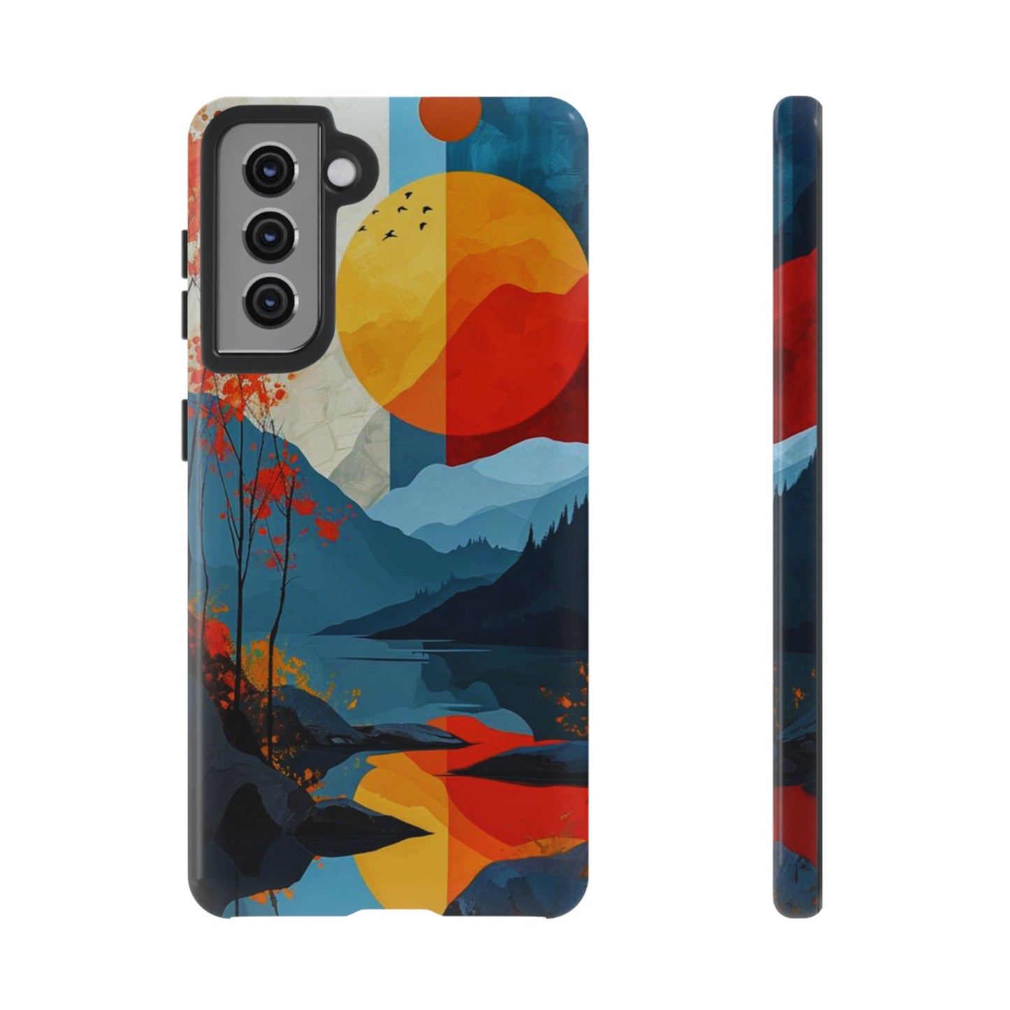 Abstract Autumn Landscape Samsung Galaxy Case – Bold Colorful Sunset Design, Dual-Layer Protection