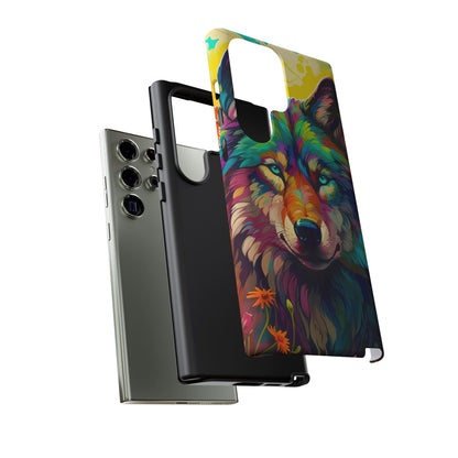 Rainbow Wolf in Bloom – Samsung Galaxy Case with Vivid Nature Design