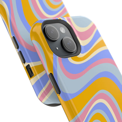 Groovy Pastel Waves MagSafe iPhone Case – 70s-Inspired Design with Dual-Layer Protection