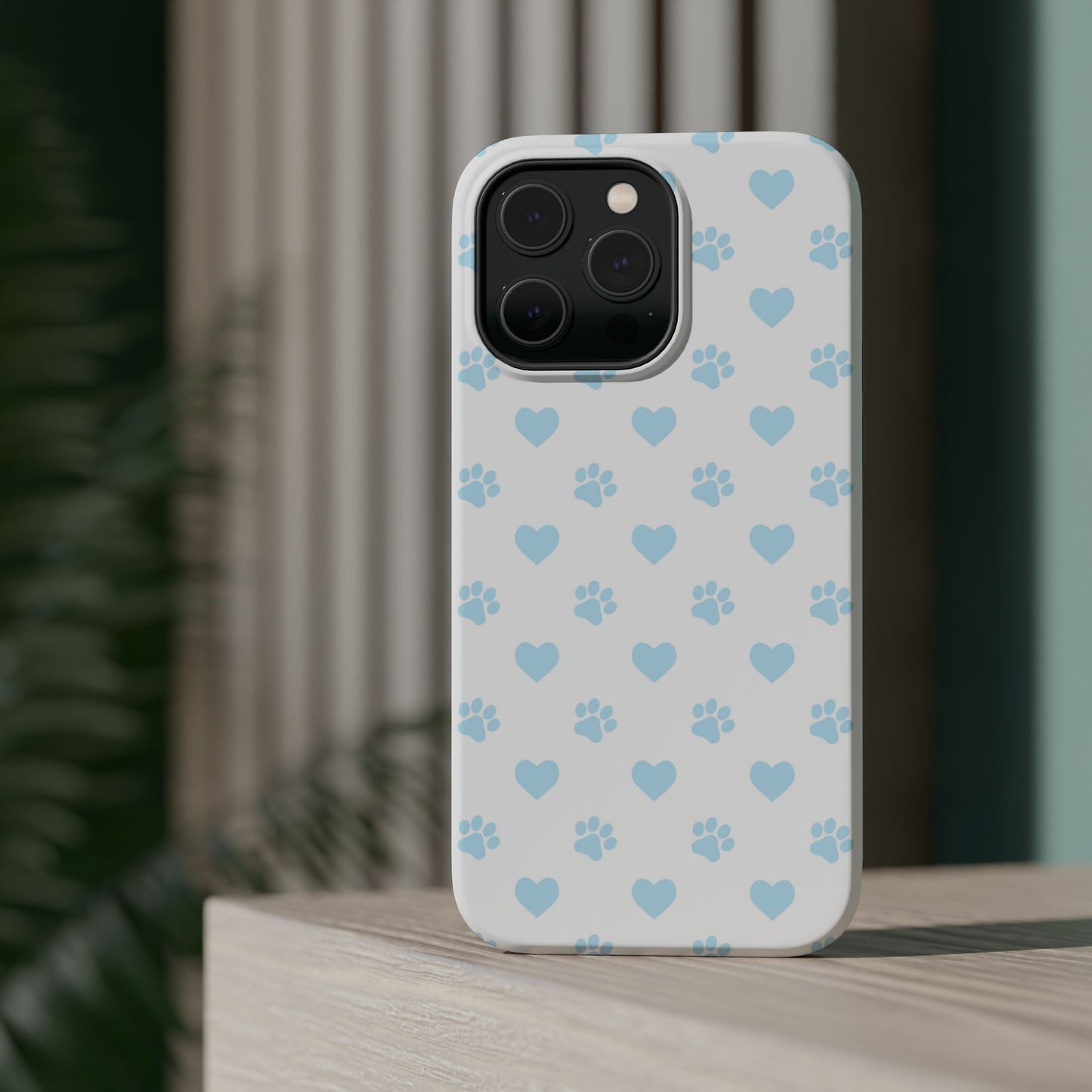 Light Blue Paw Prints & Hearts – MagSafe iPhone Case for Pet Lovers