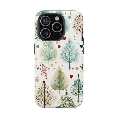 Watercolor Winter Trees MagSafe iPhone Case – Nature-Inspired, Holiday Theme Protective Cover