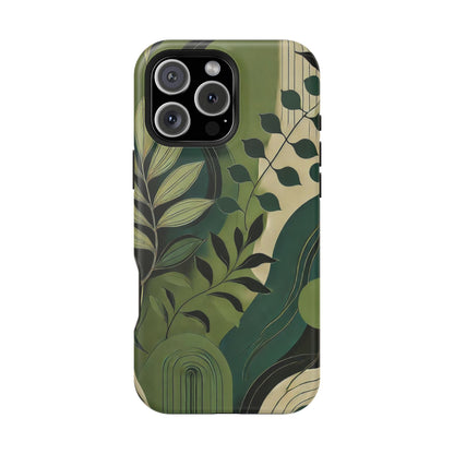 Abstract Green Leaves MagSafe iPhone Case - Nature-Inspired Protective Cover