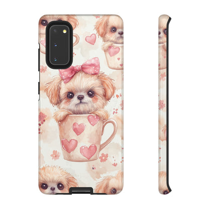 Adorable Puppy in Teacup Samsung Galaxy Case – Tough, Dual-Layer Protection with Cute Pink Bow Design