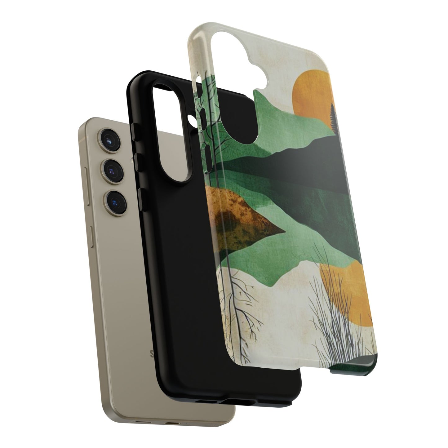 Retro Mountain Sunrise Samsung Galaxy Case – Minimalist Landscape Design, Dual-Layer Protection