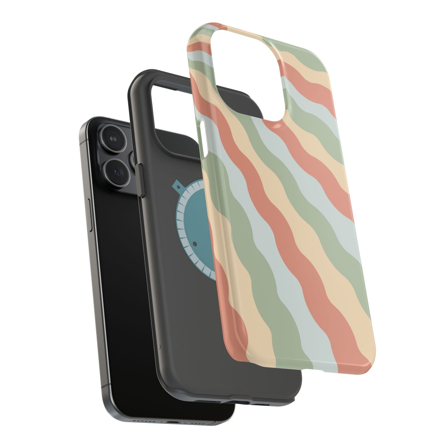 Earthy Retro Waves MagSafe iPhone Case – 70s-Inspired Wavy Stripes in Soft Green, Cream, and Rust