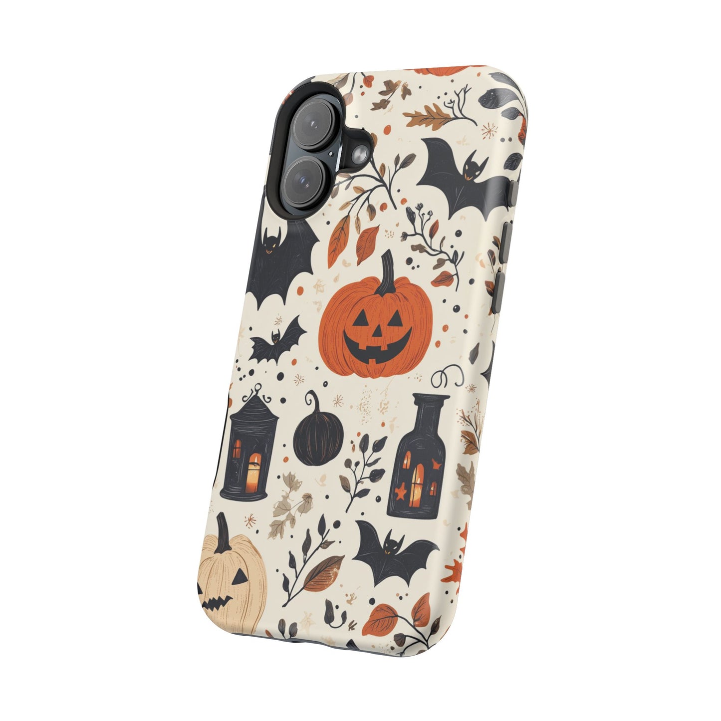 Charming Halloween MagSafe iPhone Case – Pumpkin, Bats, and Spooky Lantern Design