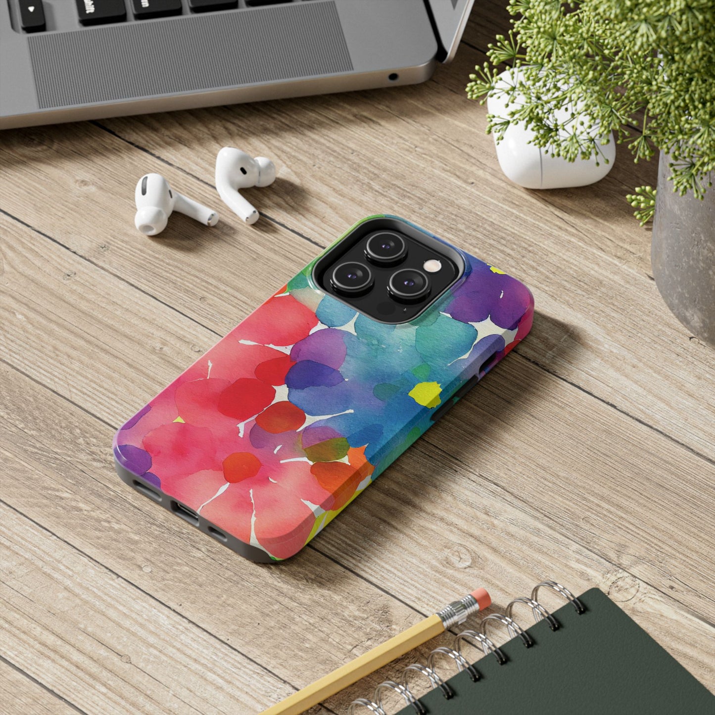 Rainbow Bloom Watercolor iPhone Case – Slim Design, Glossy Finish