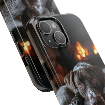 Cozy German Shorthaired Pointer iPhone Case – Rustic Fireplace Protective Cover