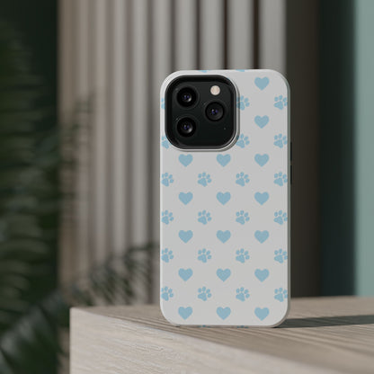 Light Blue Paw Prints & Hearts – MagSafe iPhone Case for Pet Lovers