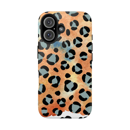 Sunset Watercolor Leopard Print Tough iPhone Case – Artistic Animal Pattern with Dual-Layer Protection