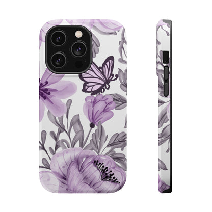 Lavender Bloom Butterfly MagSafe iPhone Case – Delicate Floral Design with Watercolor Details