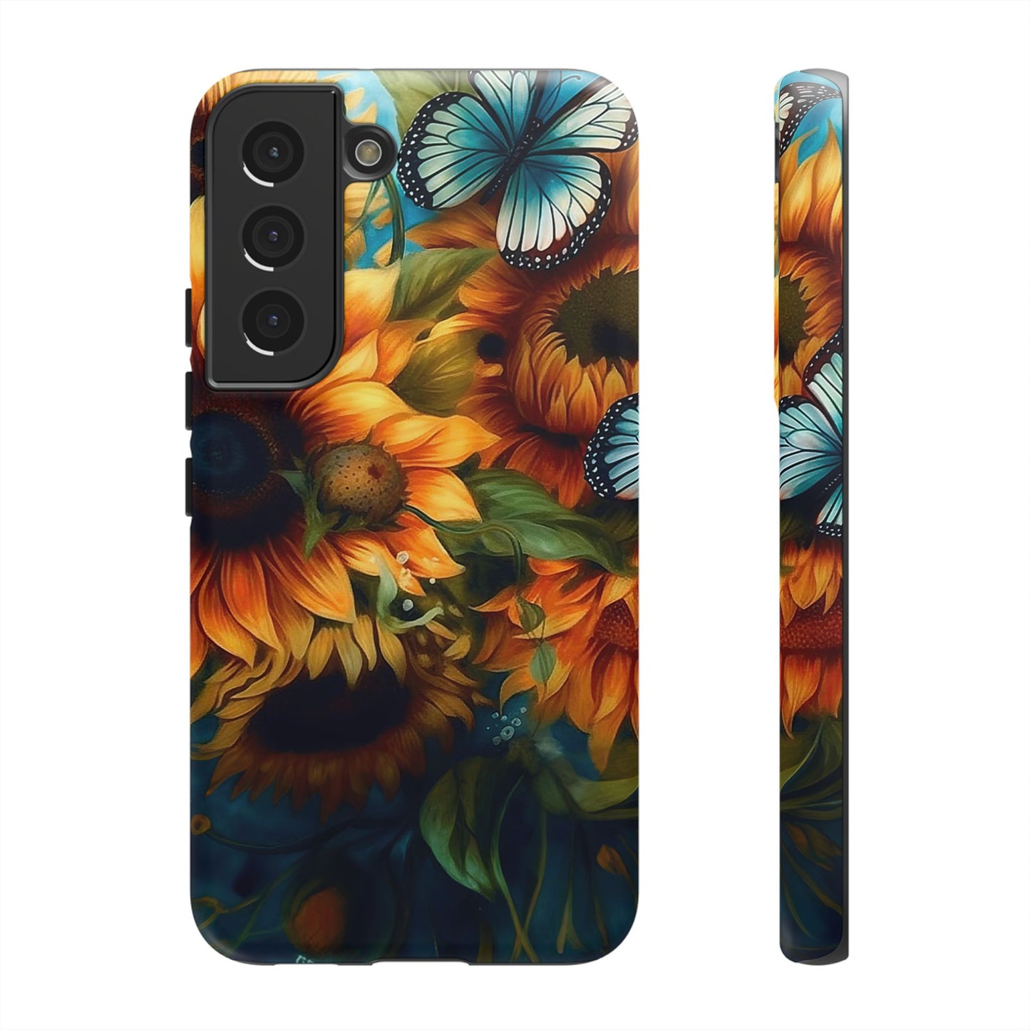 Aqua Blue Butterfly & Sunflower Art – Samsung Galaxy Case