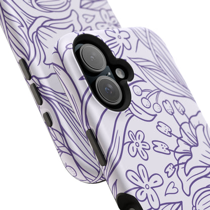 Lavender Floral Line Art Tough MagSafe iPhone Case – Minimalist Botanical Design with Dual-Layer Protection