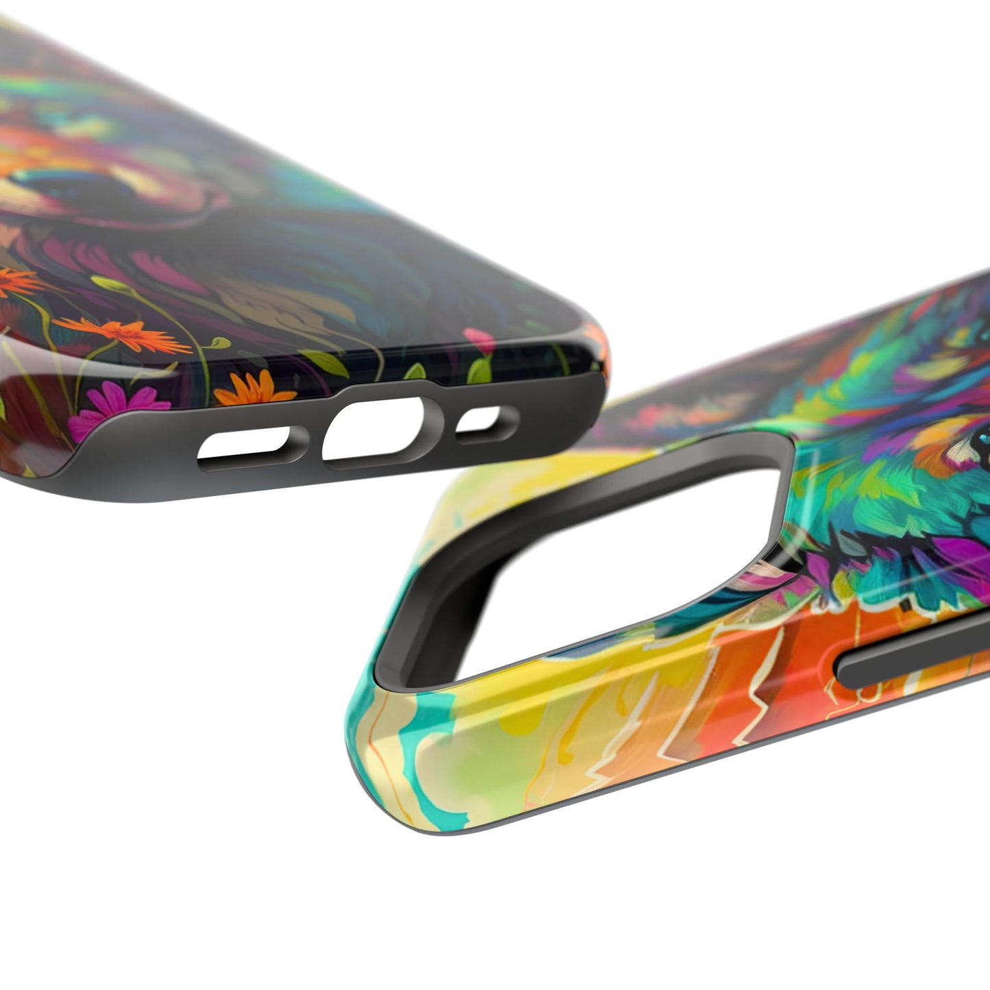 Rainbow Wolf in Bloom – MagSafe iPhone Case with Nature-Inspired Design