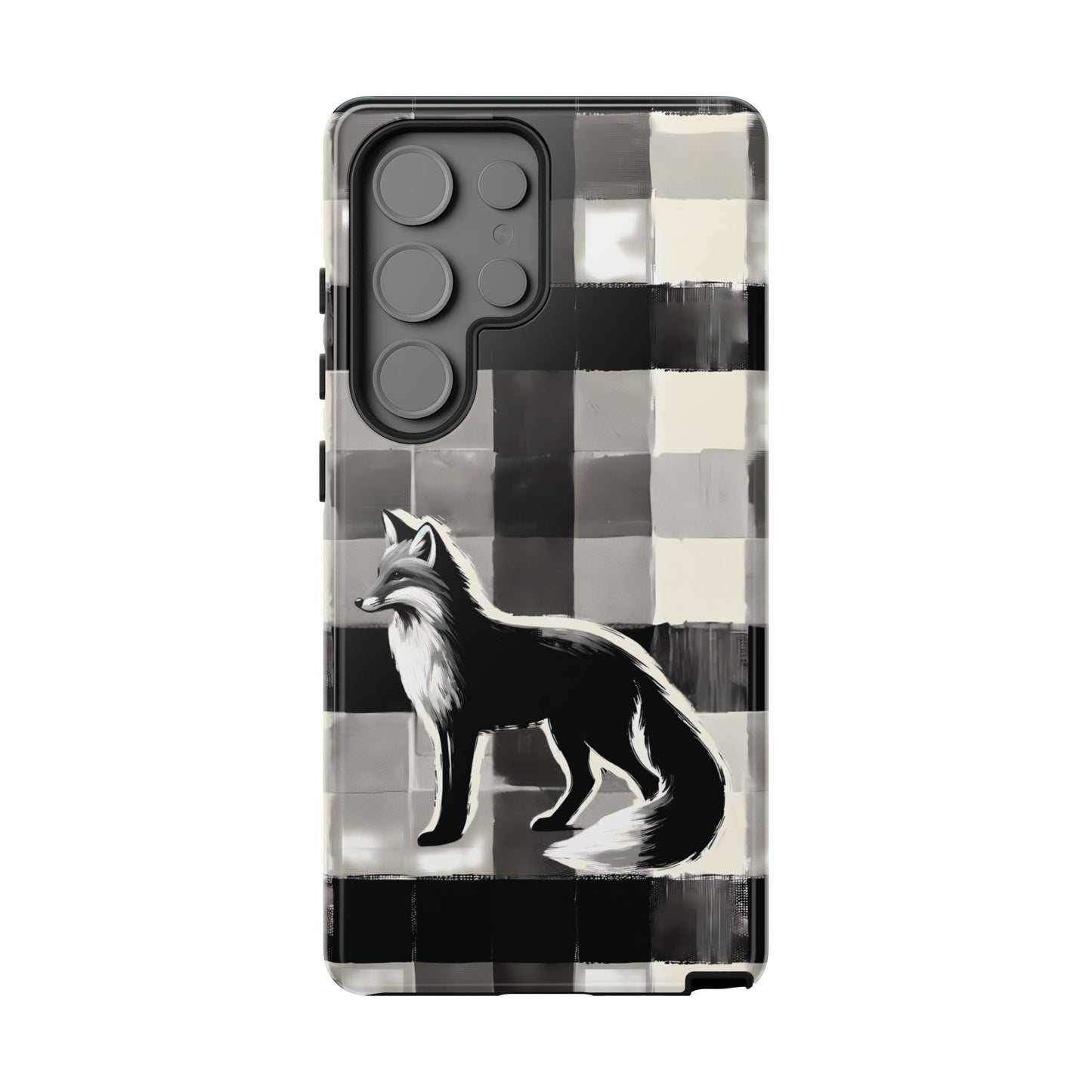 Black White Fox Phone Case - Monochrome Mystique