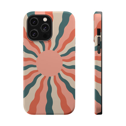 Retro Sunburst MagSafe iPhone Case – Bold 70s-Inspired Waves in Coral, Teal, and Cream