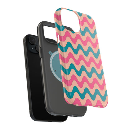 Retro Waves Pattern MagSafe iPhone Case – Shockproof Design with Dual-Layer Protection