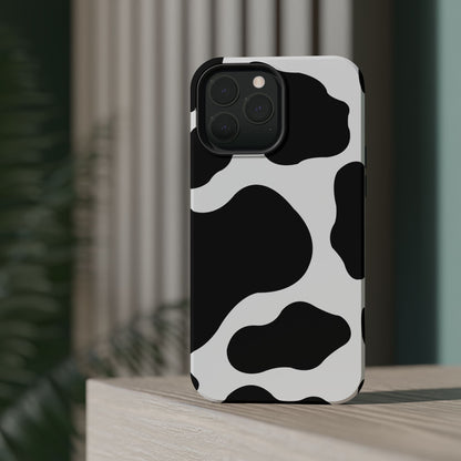 Chic Cow Print Tough Magsafe iPhone Case – Trendy Monochrome Animal Pattern with Dual-Layer Protection