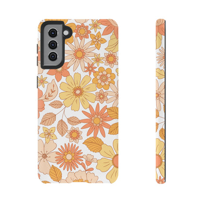 Vintage Floral Bloom Samsung Galaxy Case – Warm Orange & Yellow Retro Flower Design with Matte Finish