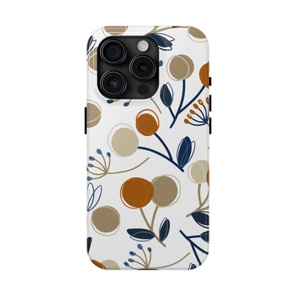 Modern Botanical Berries Tough iPhone Case – Earthy Tones & Navy Accents, Shock-Resistant