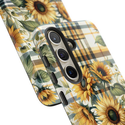 Cute Sunflower Phone Case - Sunny Blossom Plaid - Checkered Sunflowers Phone Case for iPhone & Samsung. Be Happy With These Bright Colors!