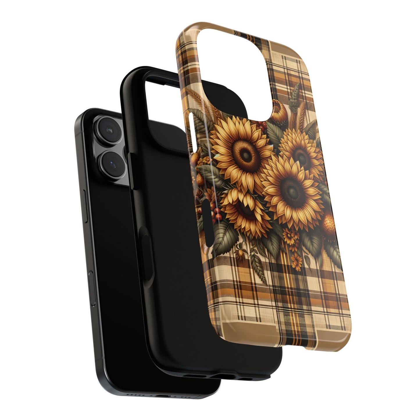 Country Sunflower Phone Case - Harvest Hues - Vintage Style Sunflower Plaid - BOGO Cases