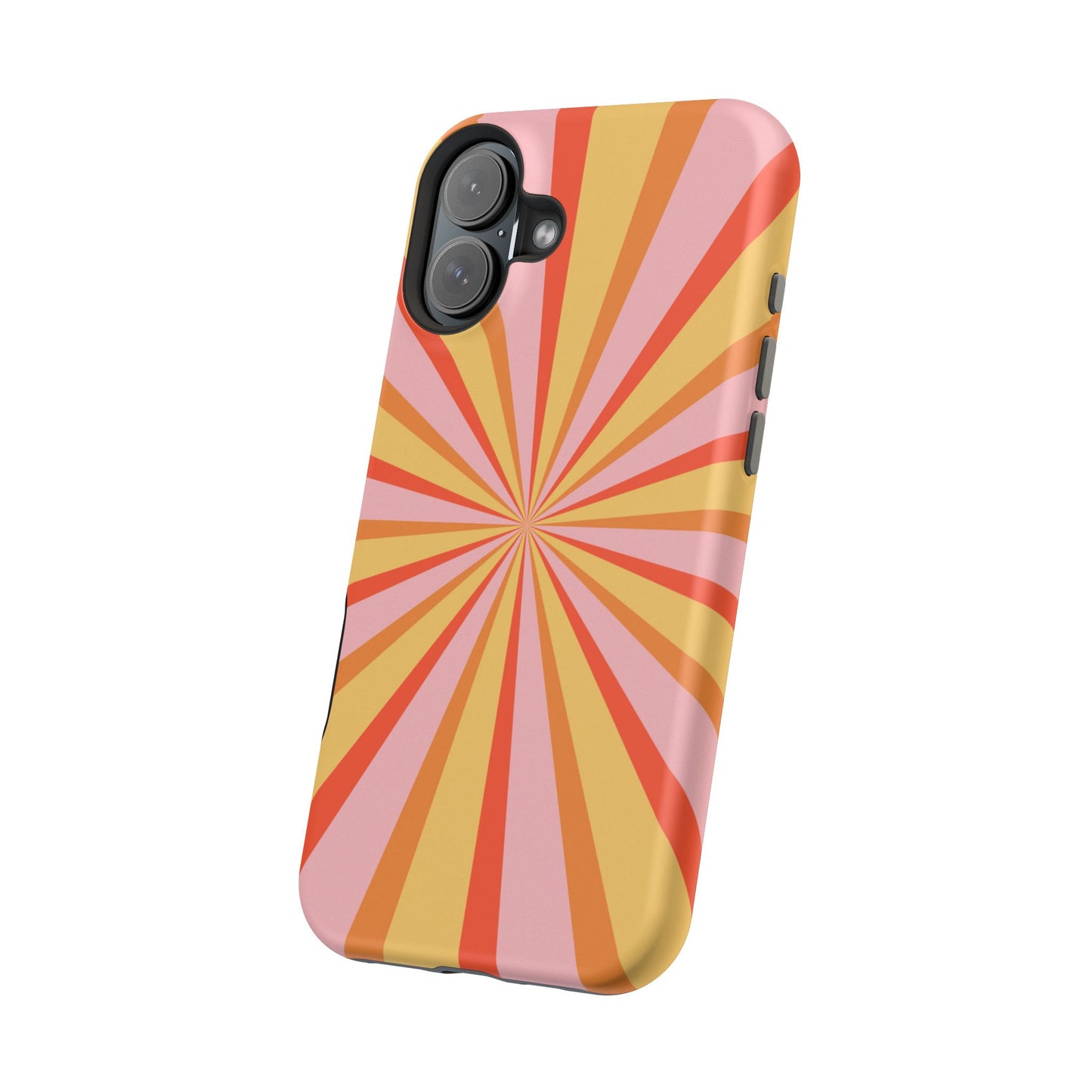 Bold Retro Sunburst MagSafe iPhone Case – Vibrant 70s-Inspired Rays in Orange, Pink, and Yellow