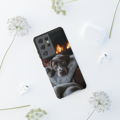 Cozy German Shorthaired Pointer Samsung Galaxy Case – Rustic Fireplace Protective Cover