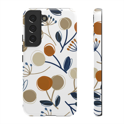 Modern Botanical Berries Tough Samsung Galaxy  Case – Earthy Tones & Navy Accents, Shock-Resistant