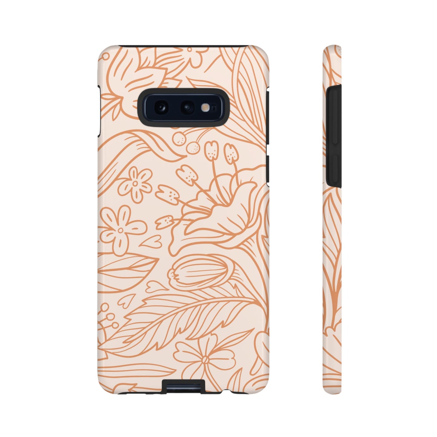 Soft Terracotta Floral Line Art Tough Samsung Galaxy Case – Minimalist Botanical Design with Dual-Layer Protection