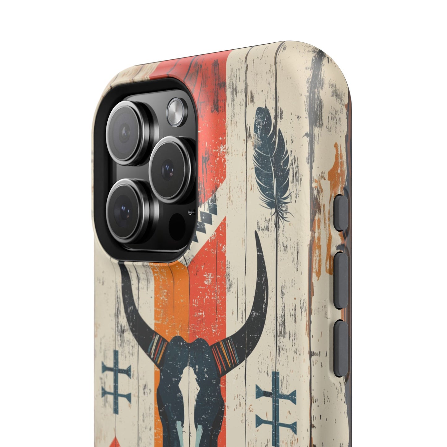 Rustic Western Bull Skull Tough MagSafe iPhone Case – Distressed Wood Design, Dual-Layer Protection