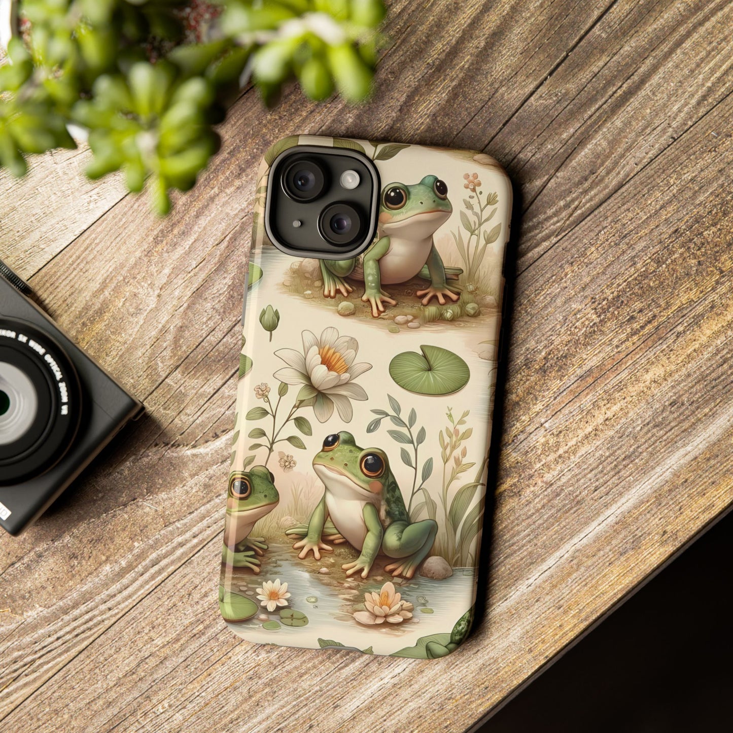 Cute Frogs Phone Case - Pond Pals Frolic - Charming Frog Lily Pad Phone Case for iPhone, Google & Samsung! Great Gift For Any Frog Lover!