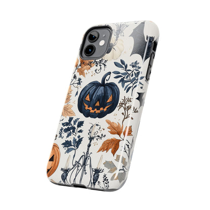 Vintage Halloween iPhone Case – Dark Jack-o'-Lanterns, Bats, and Autumn Leaves Design