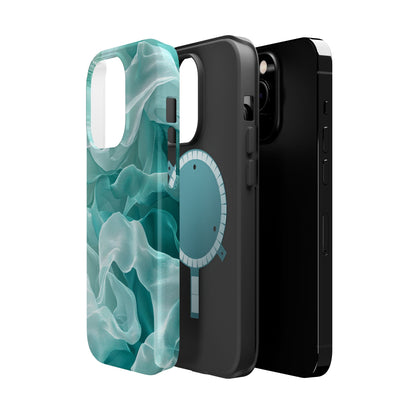 Elegant Flowing Teal Fabric MagSafe iPhone Case – Soft Waves Design