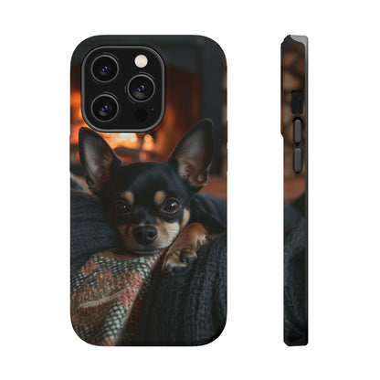 Cozy Chihuahua Fireplace MagSafe iPhone Case – Elegant and Functional Design