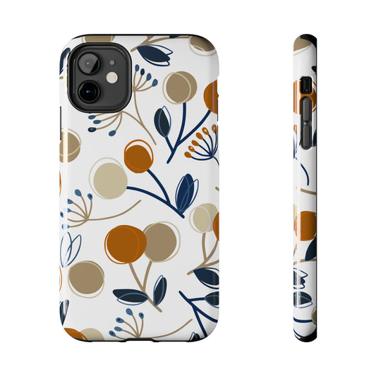 Modern Botanical Berries Tough iPhone Case – Earthy Tones & Navy Accents, Shock-Resistant