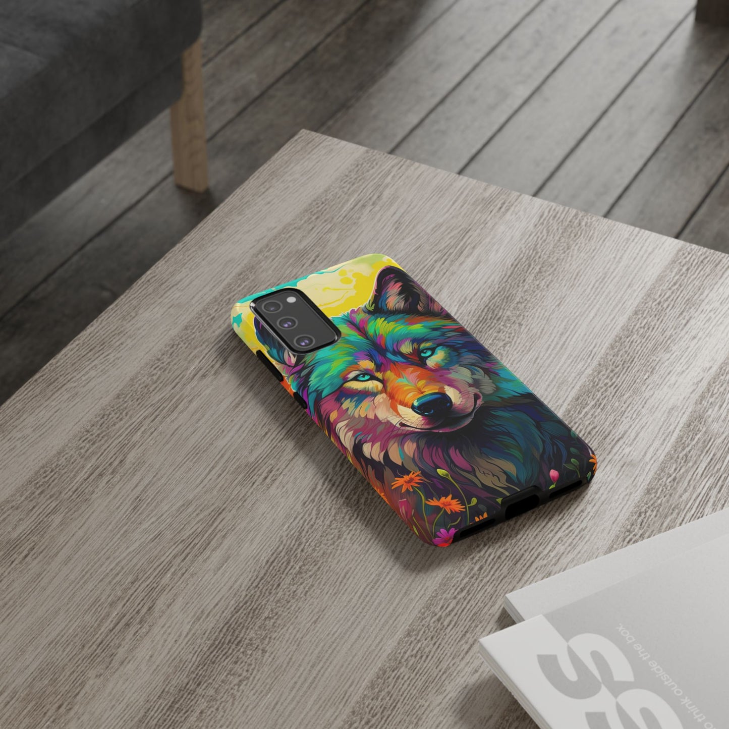 Rainbow Wolf in Bloom – Samsung Galaxy Case with Vivid Nature Design