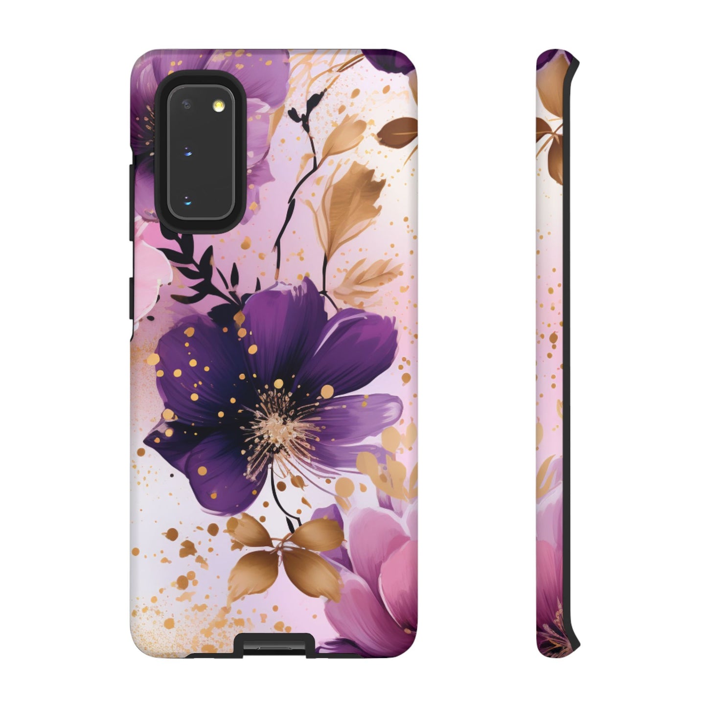 Elegant Purple & Gold Floral Samsung Galaxy Case - Luxe Flower Design