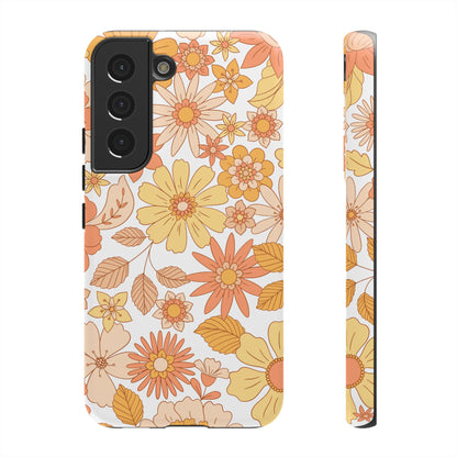 Vintage Floral Bloom Samsung Galaxy Case – Warm Orange & Yellow Retro Flower Design with Matte Finish