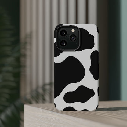 Chic Cow Print Tough Magsafe iPhone Case – Trendy Monochrome Animal Pattern with Dual-Layer Protection